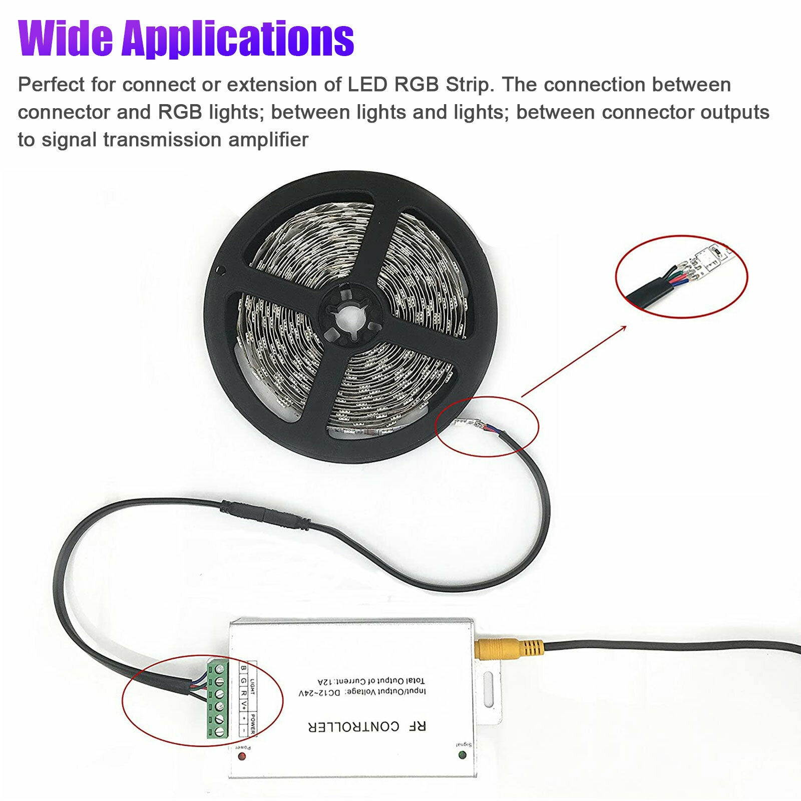 20M 4-PIN Extension Connector Wire Cable Cord For 3528/5050 RGB LED Strip Light