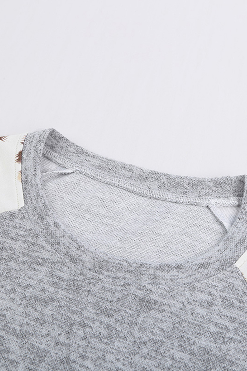 Grey Raglan Sleeve Cheetah Print Sleeve Long Sleeve Shirt