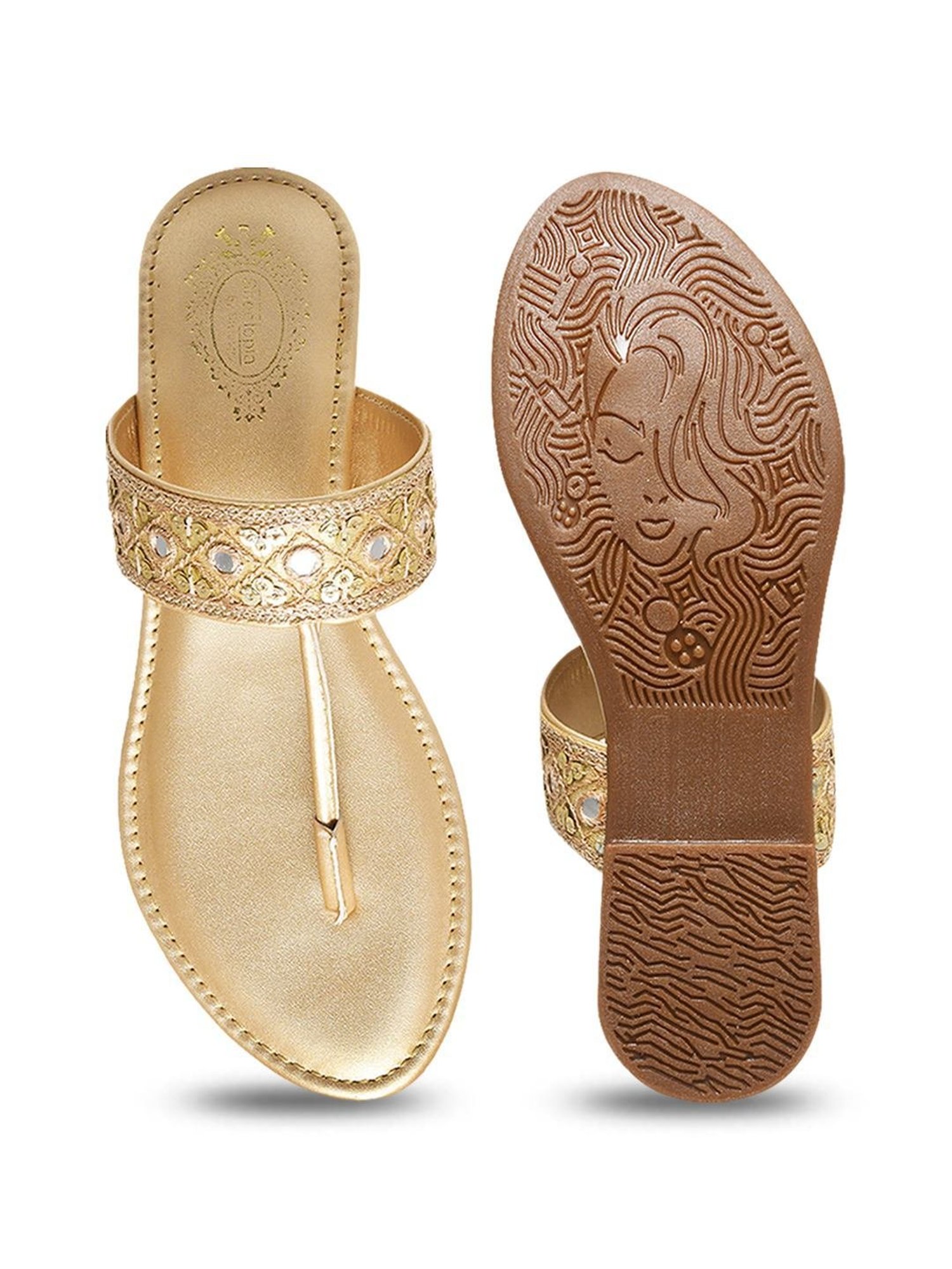 Shoetopia Women's Gold T-Strap Sandals