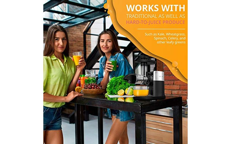 Ivation Slow Masticating Juicer Machine, 70 RPM Horizontal Juice Extractor Cold Press Juicer, Easy to Clean with Quiet Motor and Reverse