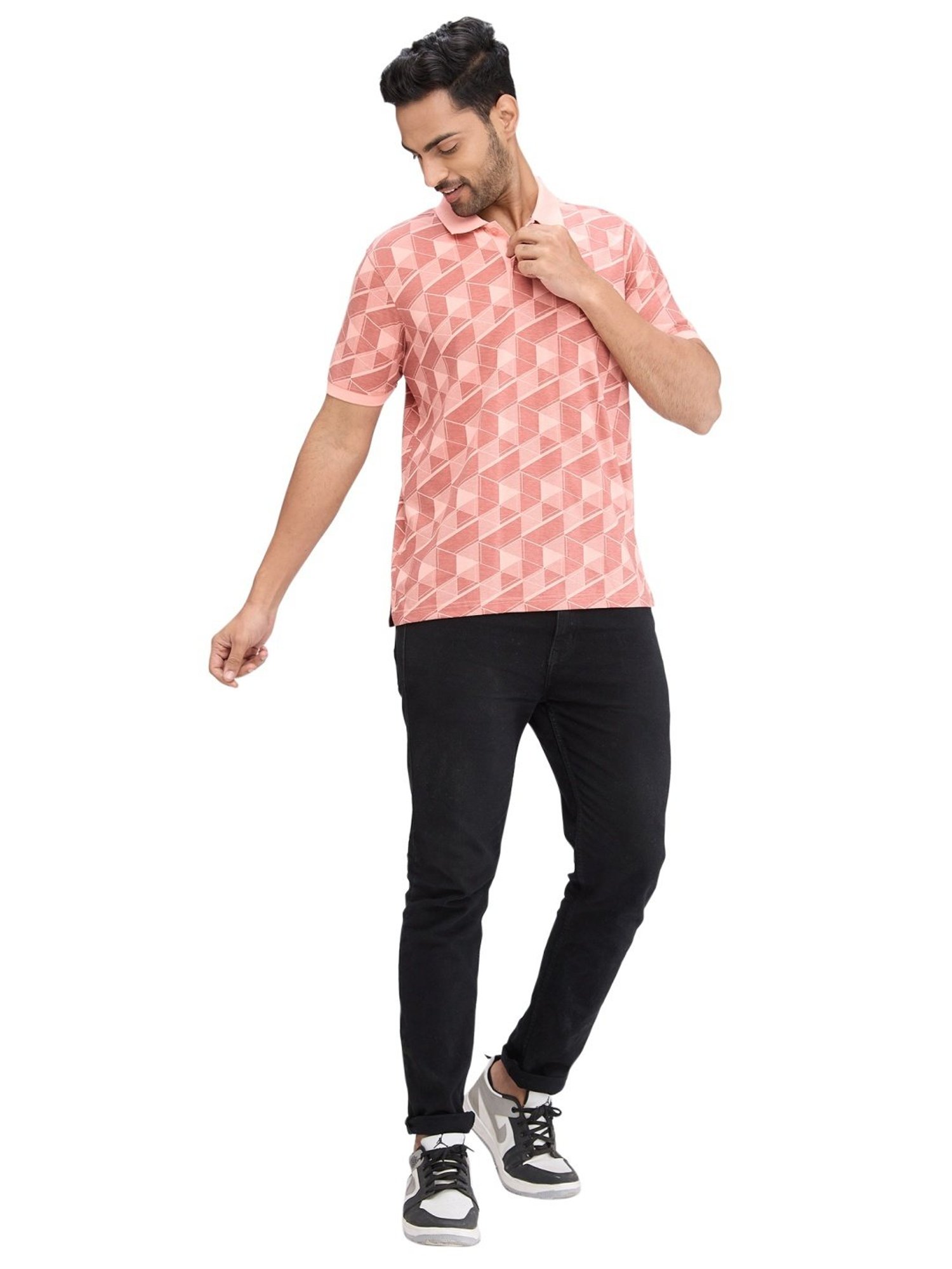 Park Avenue Red Slim Fit Printed Polo T-Shirt