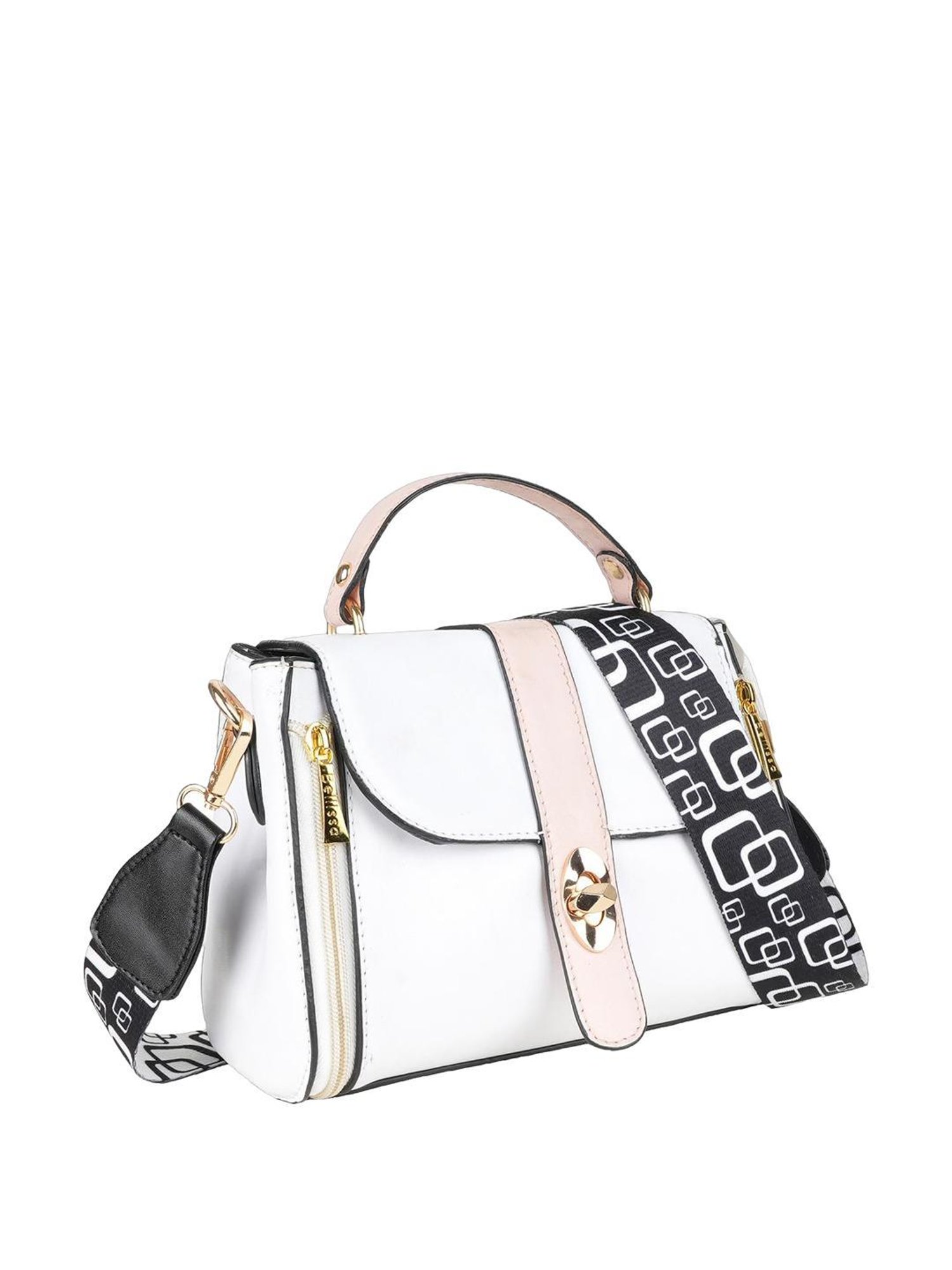 Bellissa White PU Solid Satchel Hand Bag