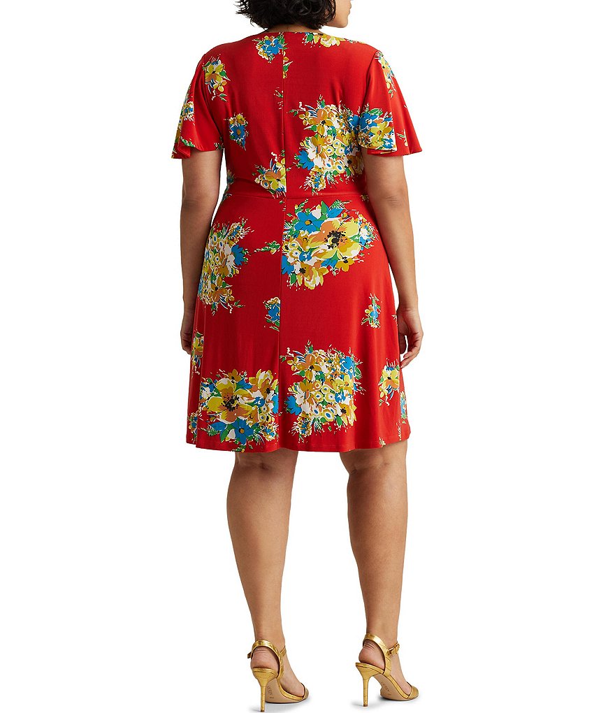 Jessica Howard Plus Size Crew Neck 3/4 Sleeve Printed Trapeze Dress
