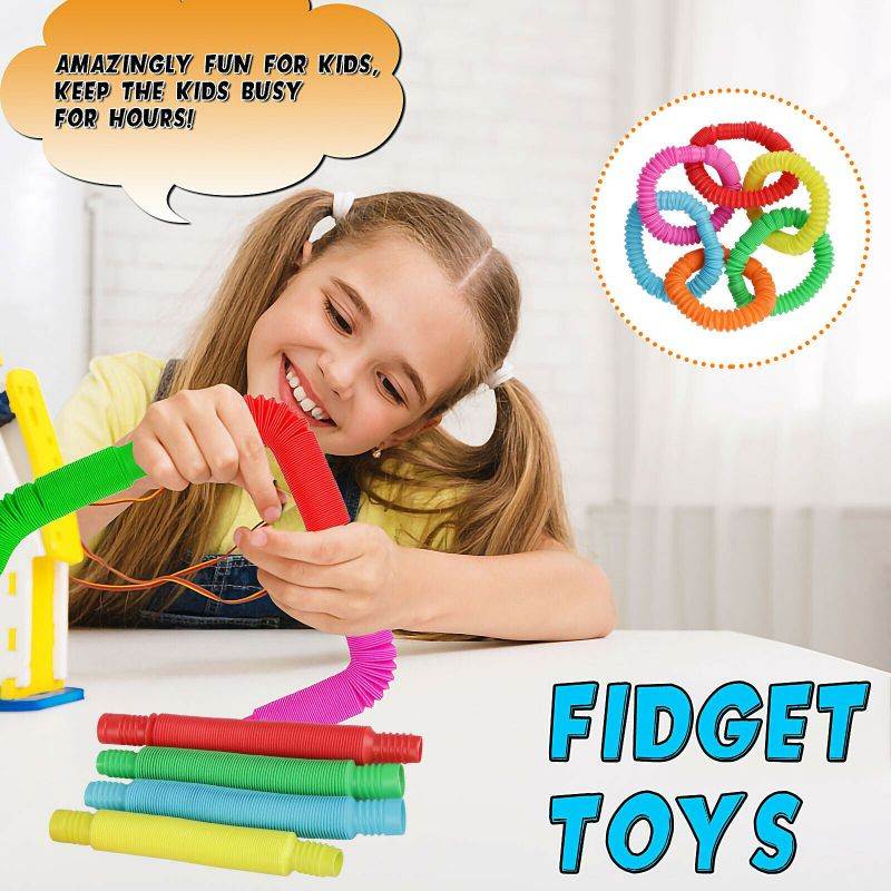 6 Pack Pull  Pop Tube Fidget Toy Sensory Tools Stress Relief Pipe for Kids Gift