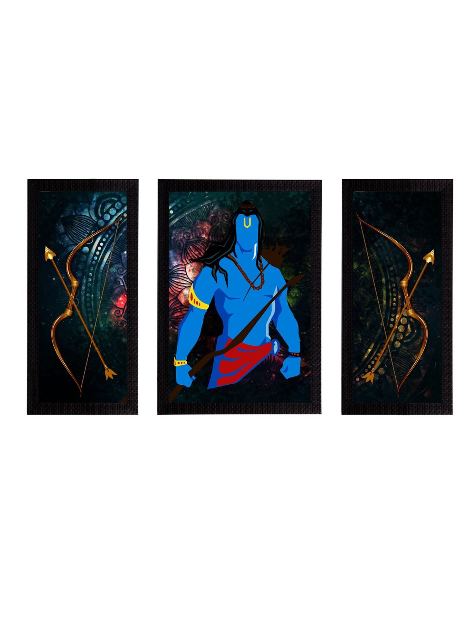 eCraftIndia Set of 3 Lord Ram Satin Matt Textured UV Art Painting