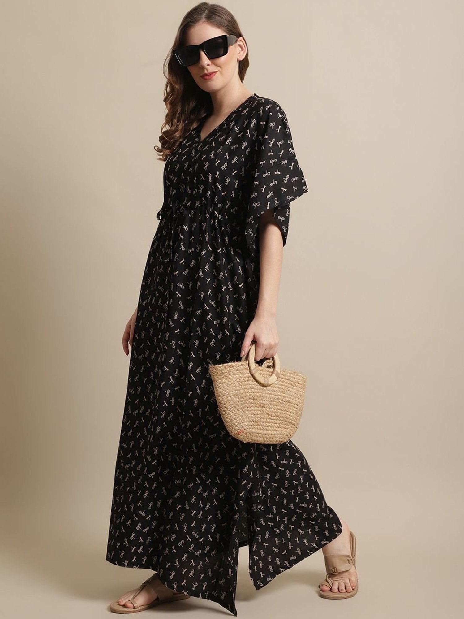 Boston Club Black Printed Kaftan