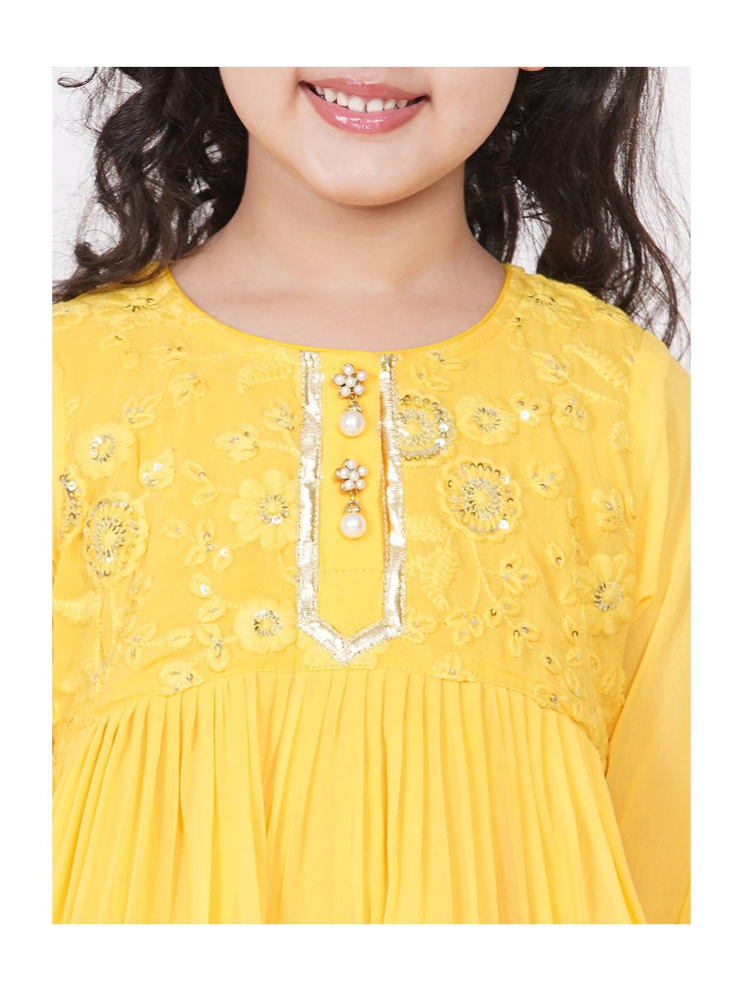 Little Bansi Yellow Embellished 1 Kurta, 1 Sharara & 1 Dupatta