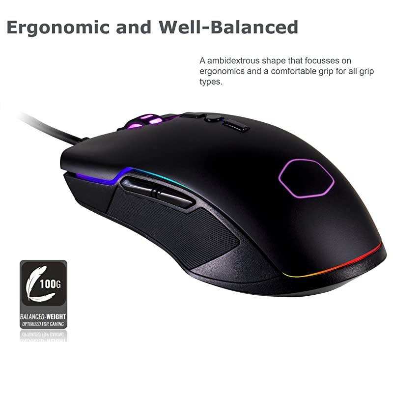CM310 Gaming Mouse with Ambidextrous Grips 10000 DPI Optical Sensor and RGB Illumination