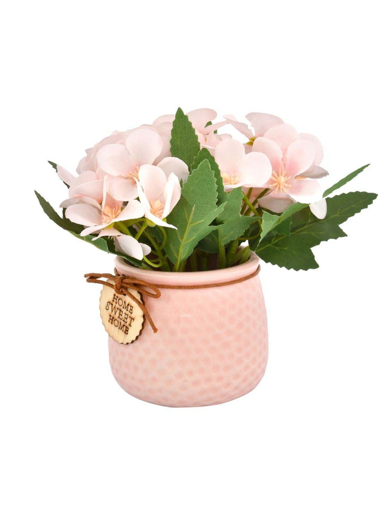 Tayhaa Pink & White Ceramic Artificial Flowers Bunch With Pot