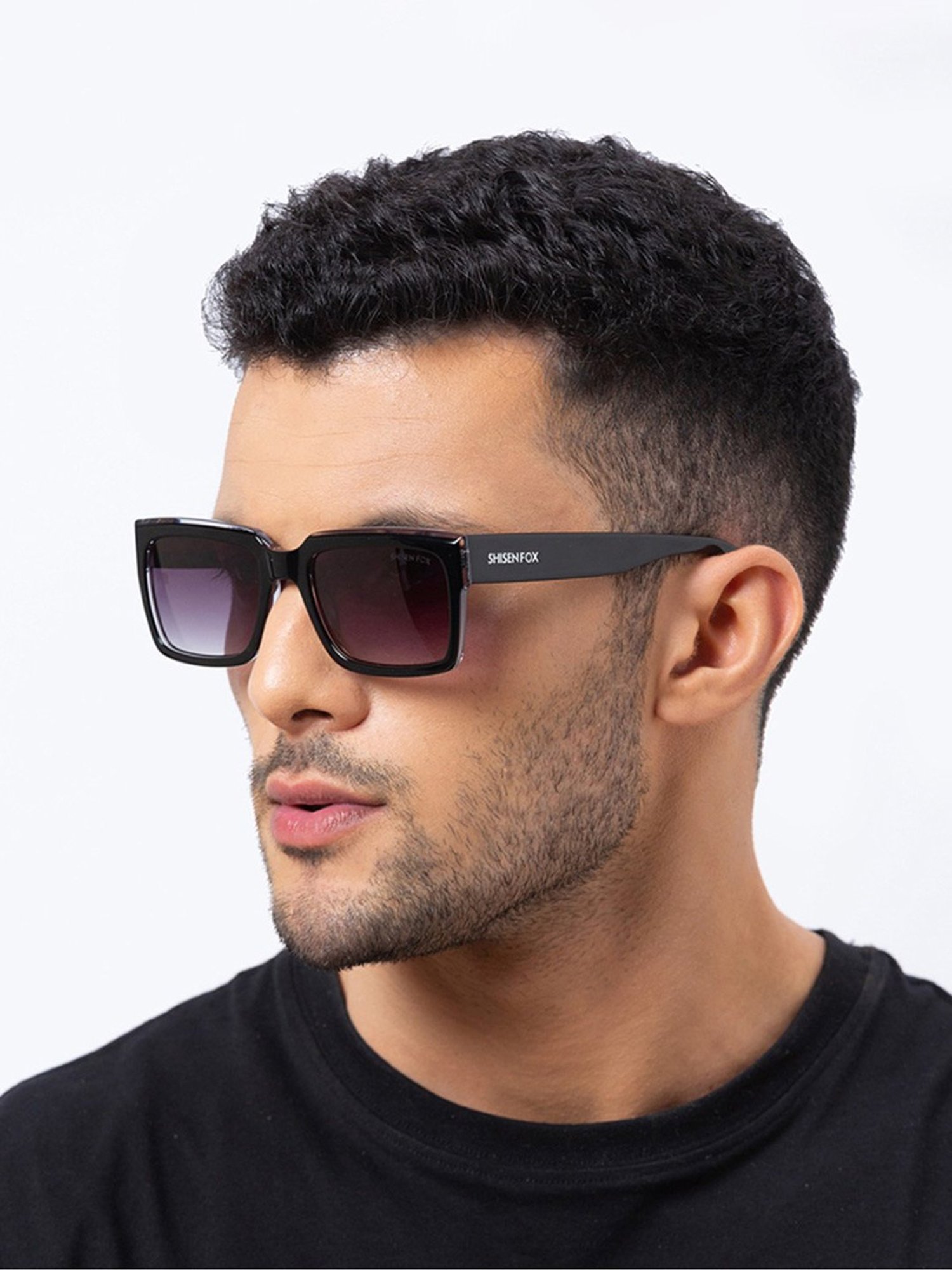 Shisen Fox Kokoro Black Crystal Rectangular Unisex UV Protection Sunglasses -54 mm