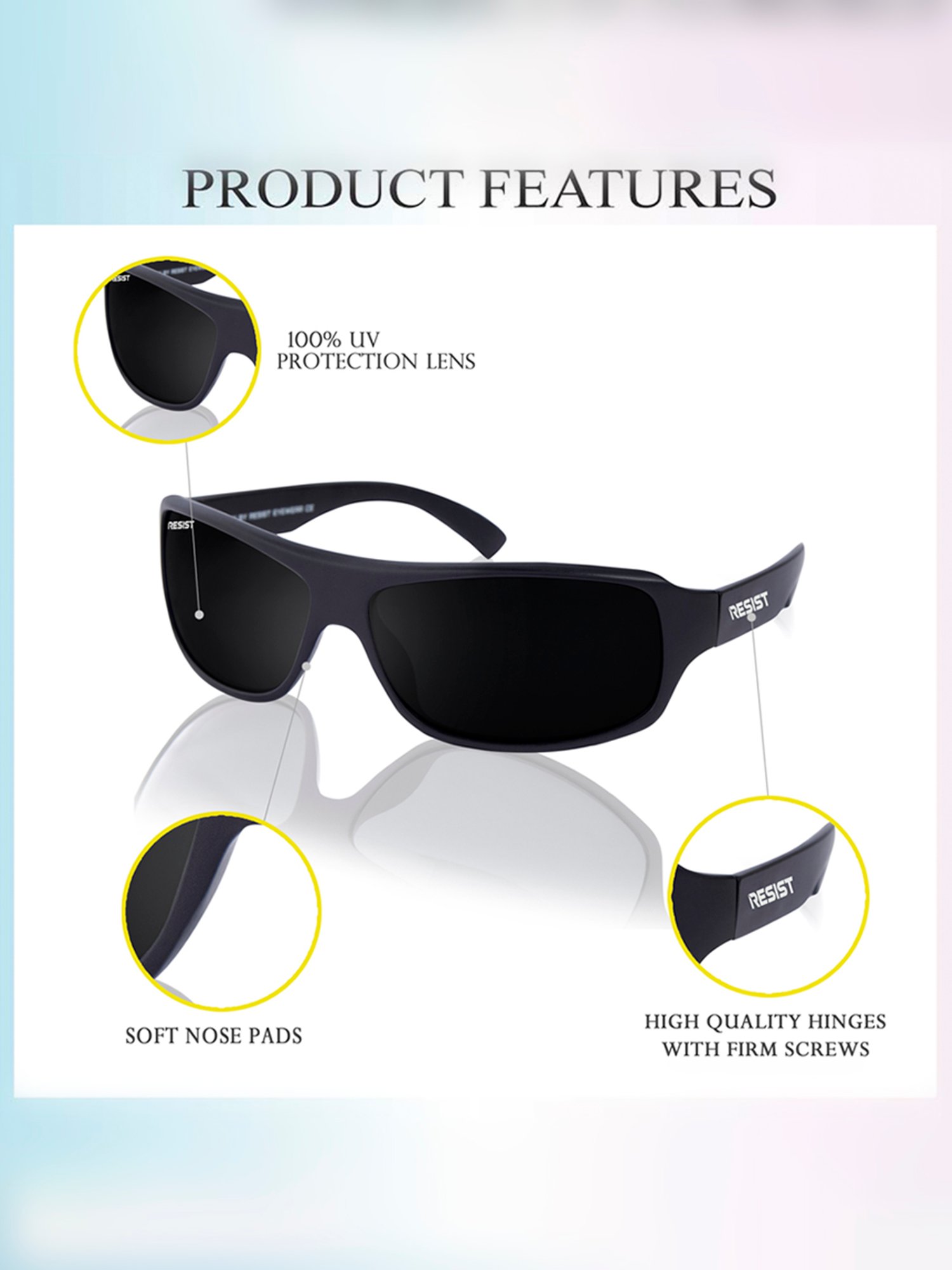 Resist Eyewear Black Wraparound UV Protection Unisex Sunglasses