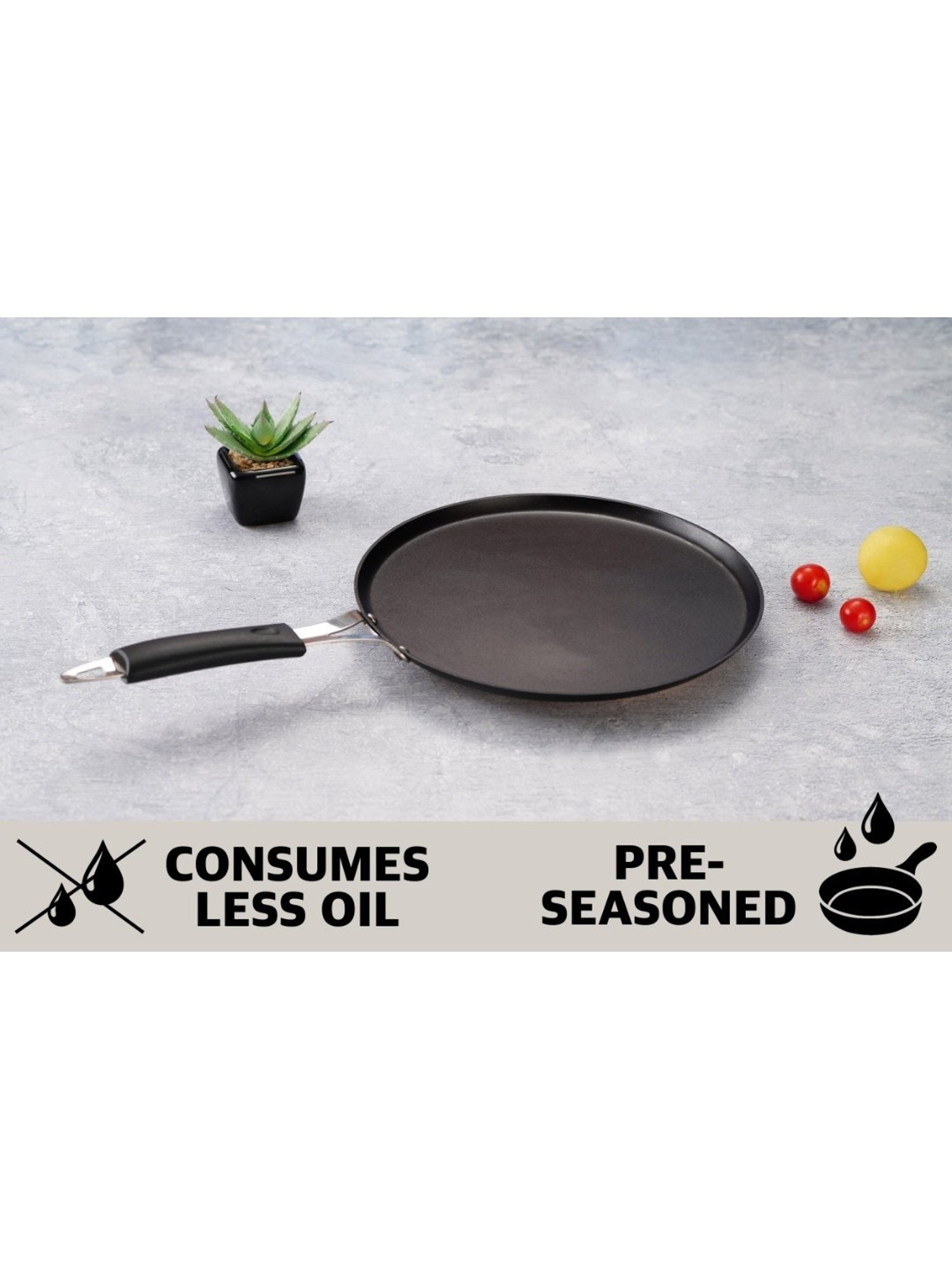 Sumeet  Pre Seasoned Carbon Steel (Iron) Flat Tawa for Dosa 29.5cm, Gas & Induction-Friendly, Black