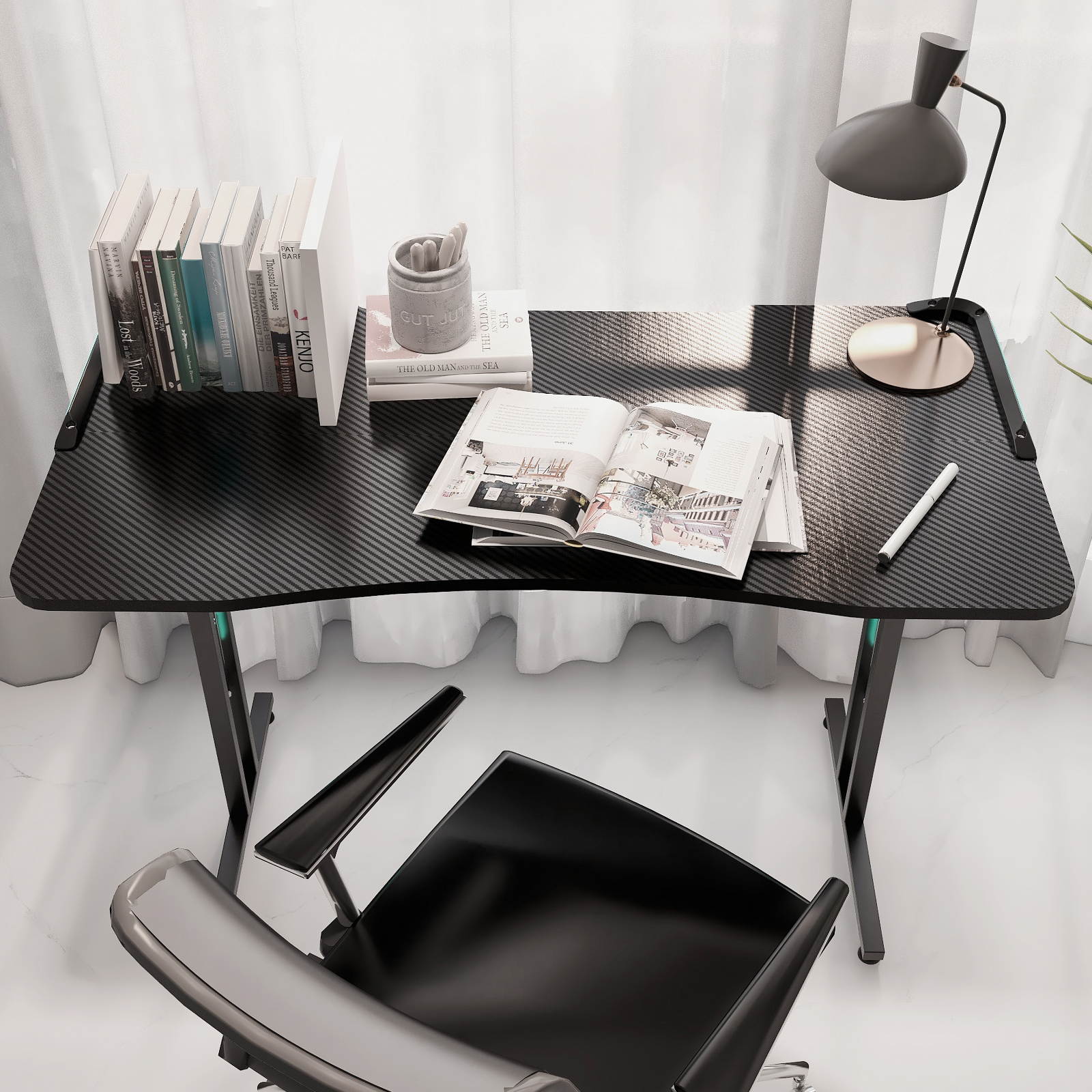 SMUGDESK 47.24" x 23.6" Gaming Desk Racing Style Computer Desk Ergonomic Game Table with Dynamic RGB LED Lights T-Shaped Gamer Workstation for Home Office