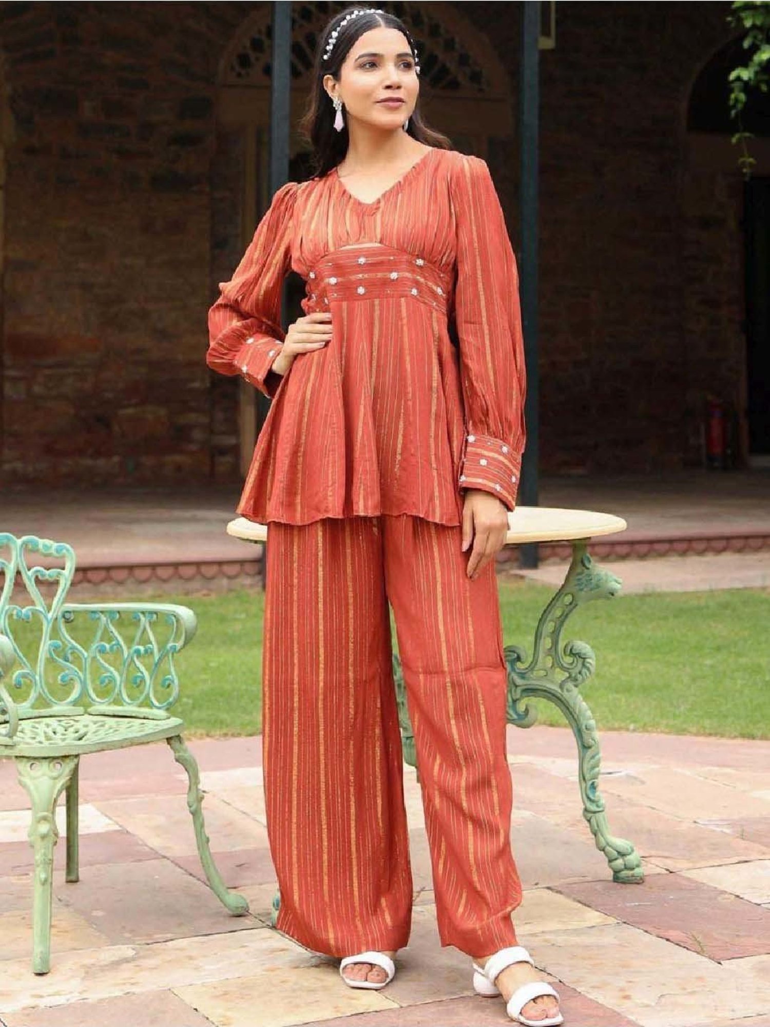 Artagai Midnight Navy Elevated Basics Co-Ord Set With Notch Collar Top And Straight Pants