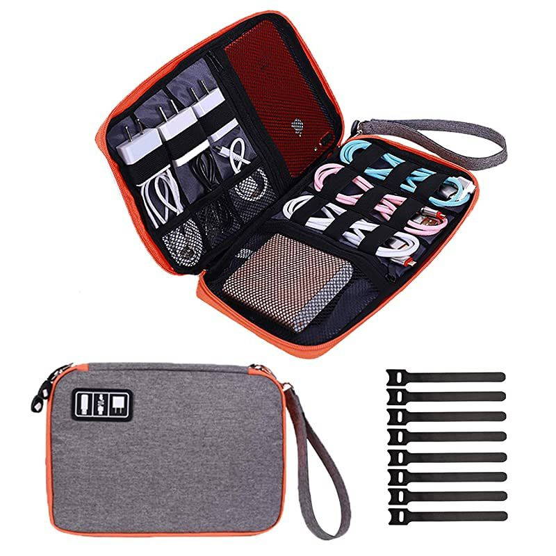 Travel Cable Organizer Bag Waterproof Portable Electronics Organizer Accessories Case with 8 Cable Ties for USB Cable Cord Phone Charger Headset Wire SD Card 1023 inch Orange
