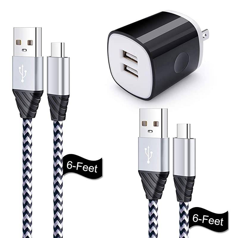 USB Wall Charger with USB C Cable, Type C Charger Cord 2 Pack Fast Charging Compatible for Compatible for LG G7 G8 G8X G8s ThinQ Stylo 5 4, Samsung Galaxy A10E S10 10E Note 10