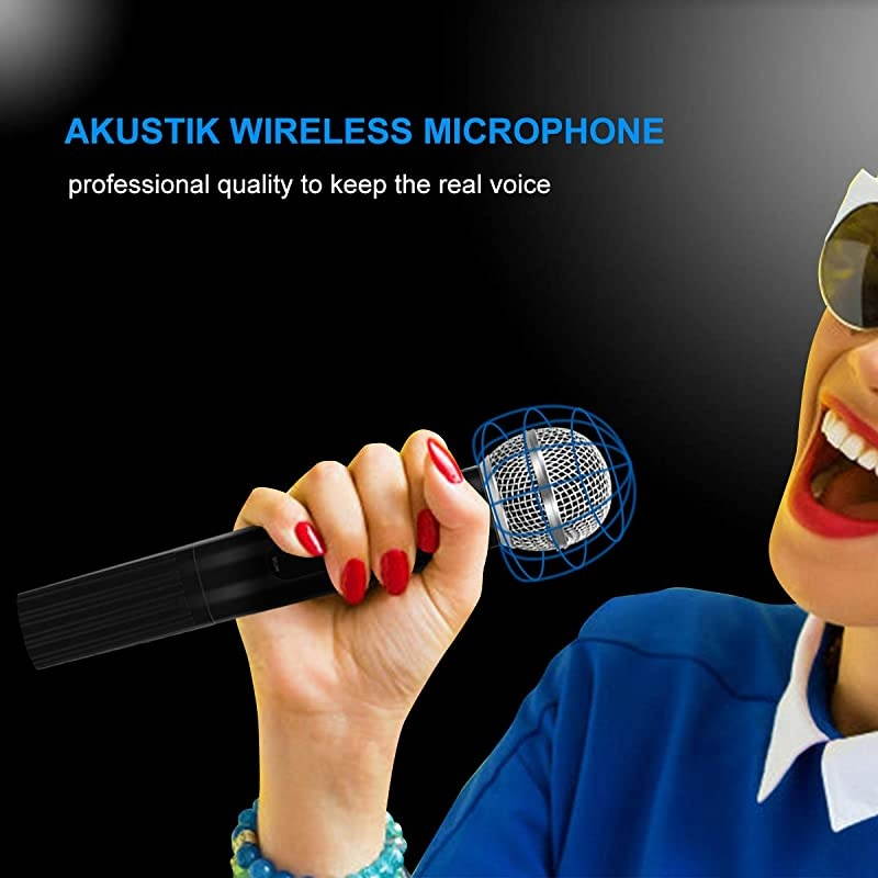 Dual Channel Wireless Microphone System UHF Fixed Frequency Cordless Handheld Mics Set with LCD Display 200Ft Range Professional Karaoke Machine for Karaoke Wedding Church Conference Cl