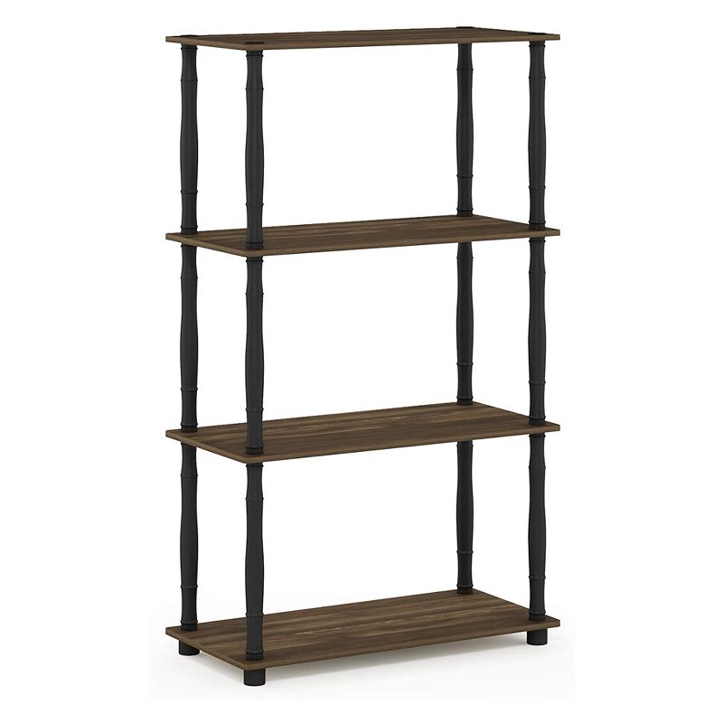 Furinno Turn-N-Tube 4 Tier Multipurpose Open Wood Display Shelf and Bookcase for Living Room, Dining Room, Bedroom, and Office Spaces, Walnut/Black