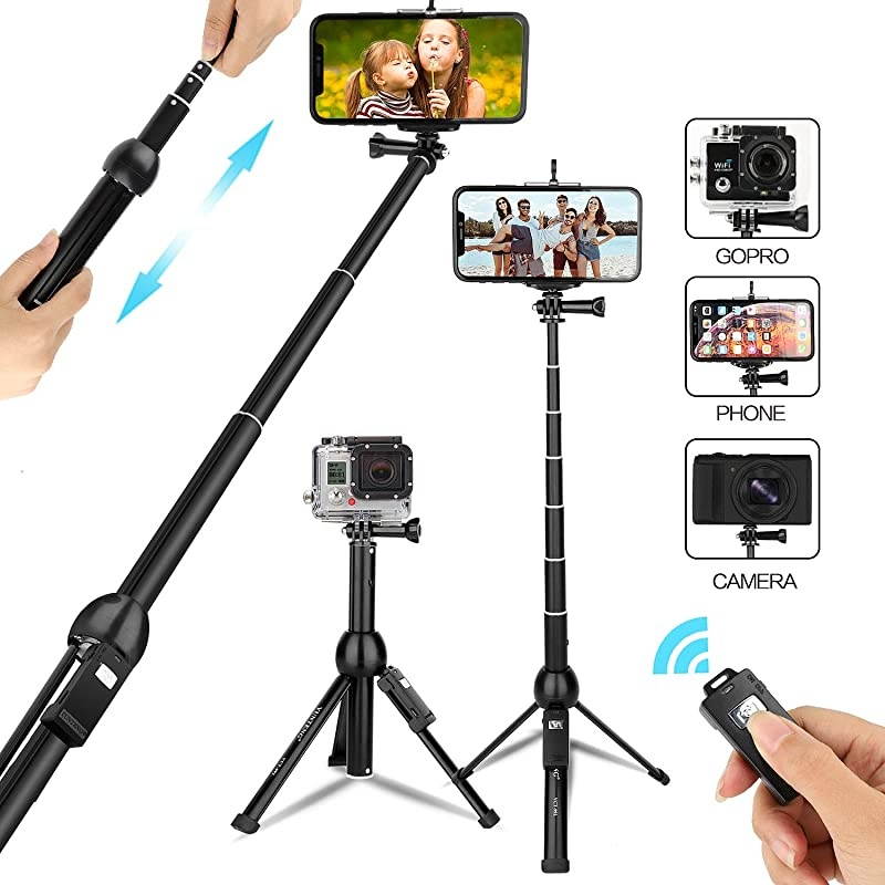 Tripod,Portable Selfie Stick Stand with Wireless Remote and Universal Phone Holder, Compatible with iPhone/Android/Camera GoPro,iPhone Tripod for Live Streaming Tiktok YouTube Video Recording