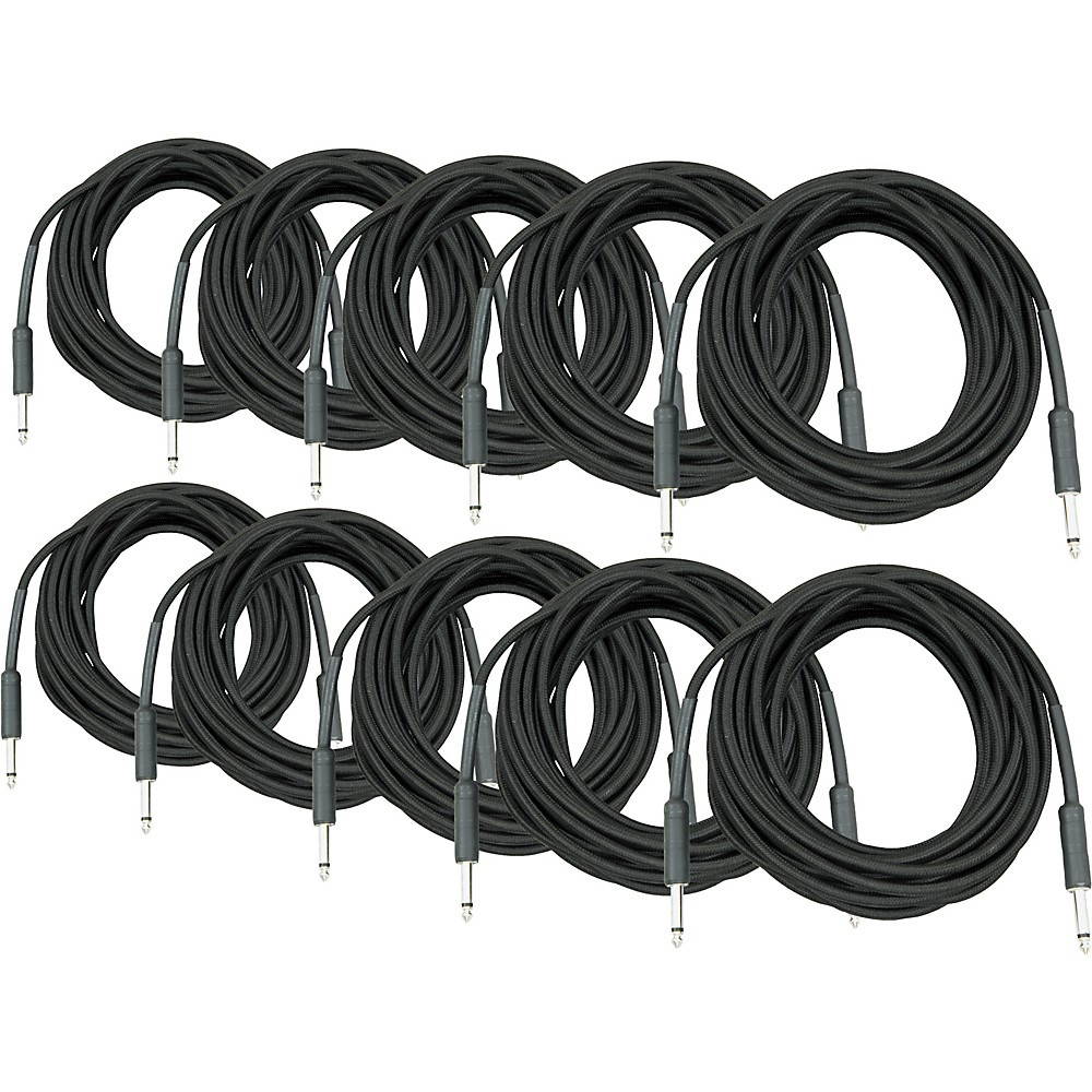 Musician's Gear Braided Instrument Cable 1/4 In. Black 30 Ft. 10-Pack