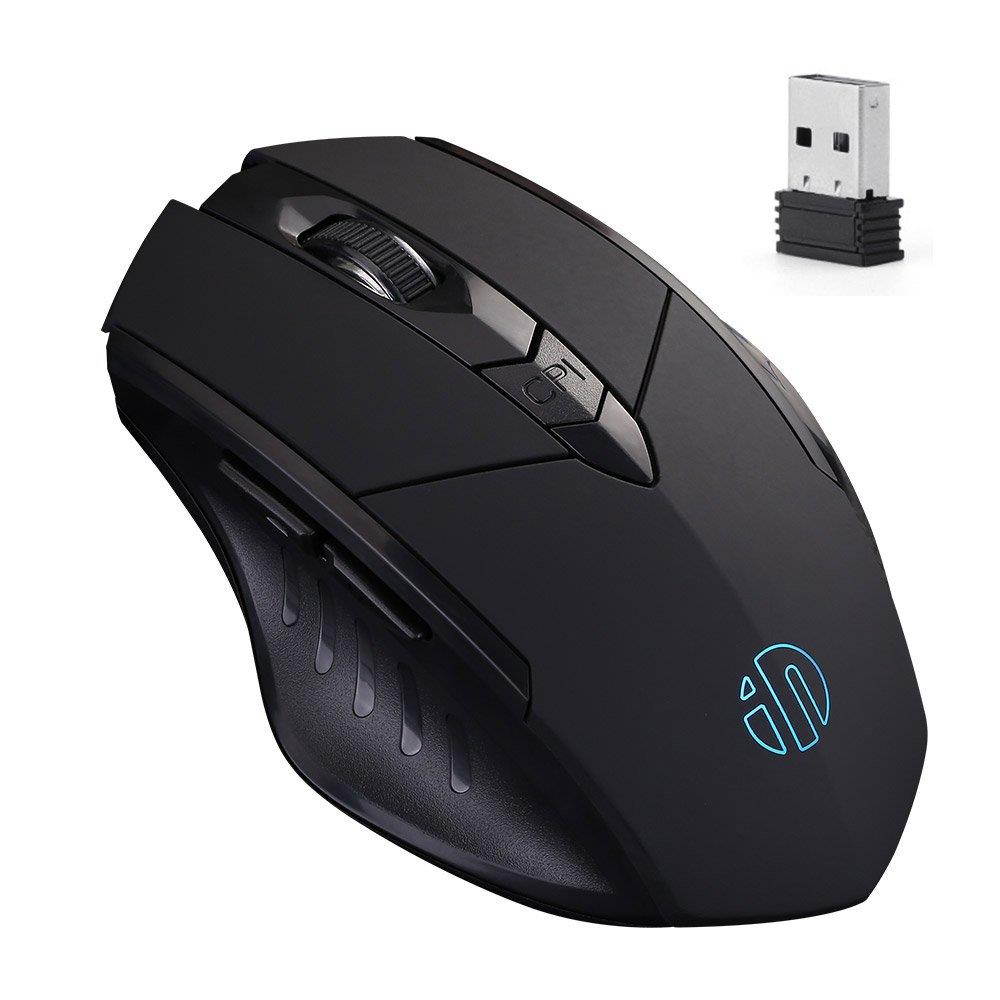 Wireless Mouse, inphic Rechargeable Gaming Mouse with USB Nano Receiver for Notebook, PC, Laptop, Computer, MacBook (Black Plating)