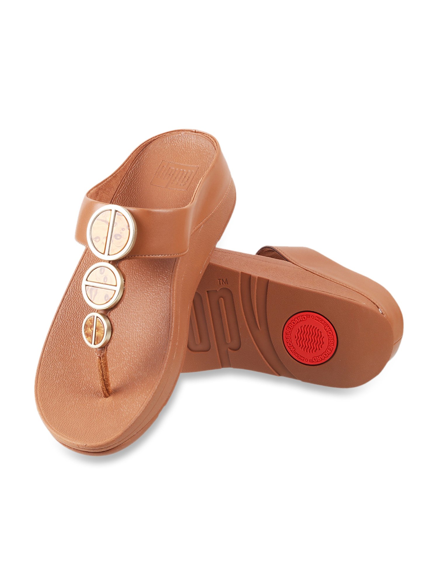 FitFlop Women's Tan T-Strap Wedges