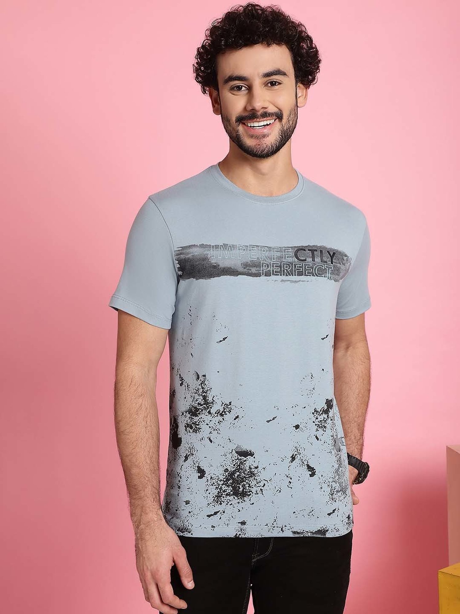 Venitian- Forbidden Clothing Grey Slim Fit Printed Crew T-Shirt