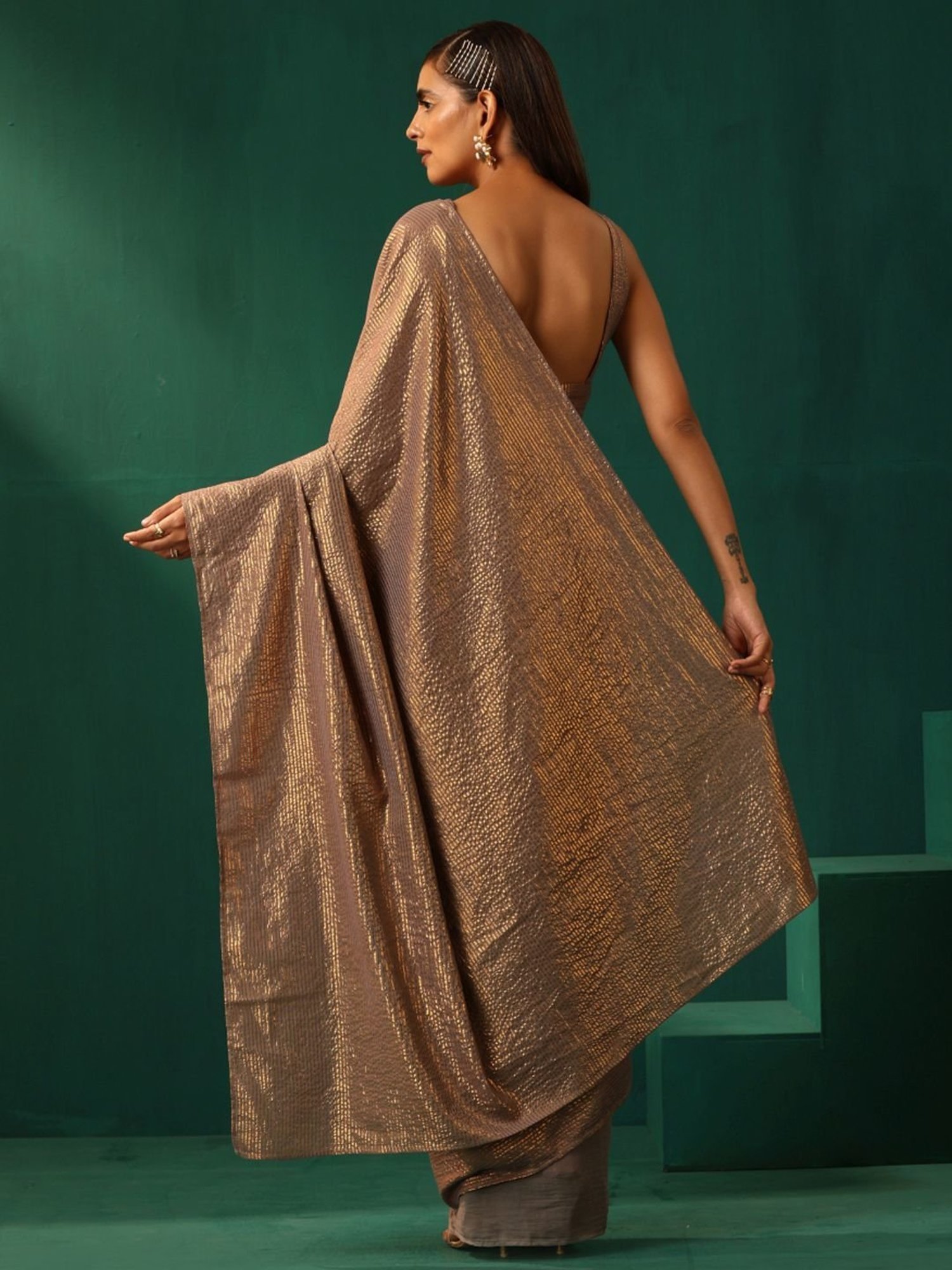 true Browns Grey Cotton Striped Blouse