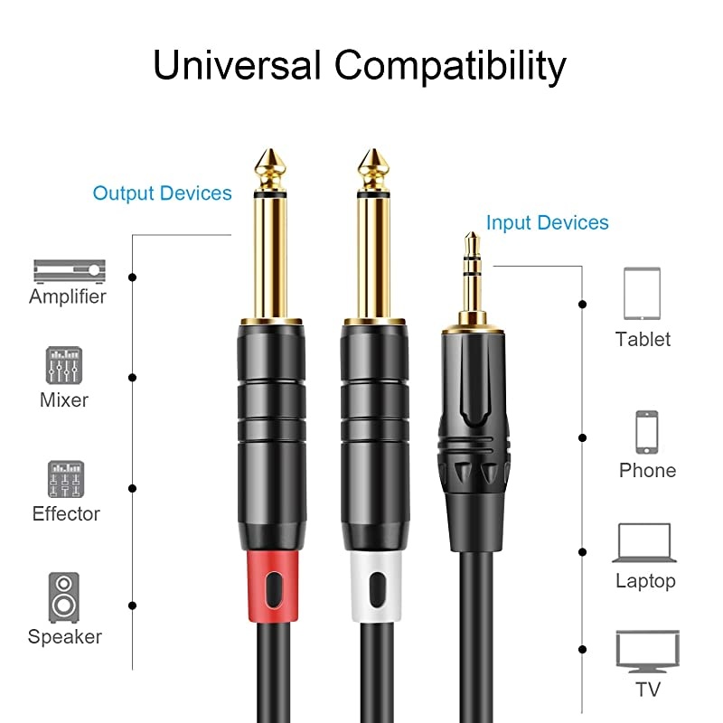 3 FT 35mm 18quot TRS to 2 x 635mm 14quot TS Mono Y Cable Splitter Cable Compatible with iPhone iPodLaptopCD PlayersPower AmplifierMixer Home Stereo Systems1 MeterBlack