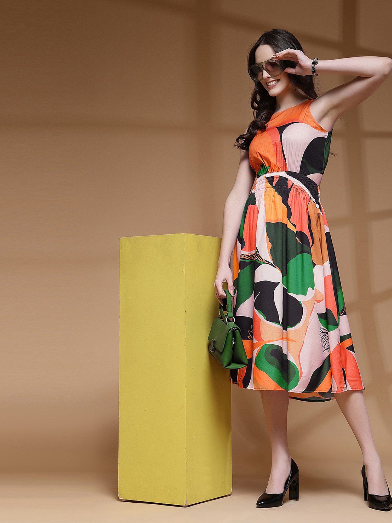 SELVIA Multicolor Printed Midi Dress
