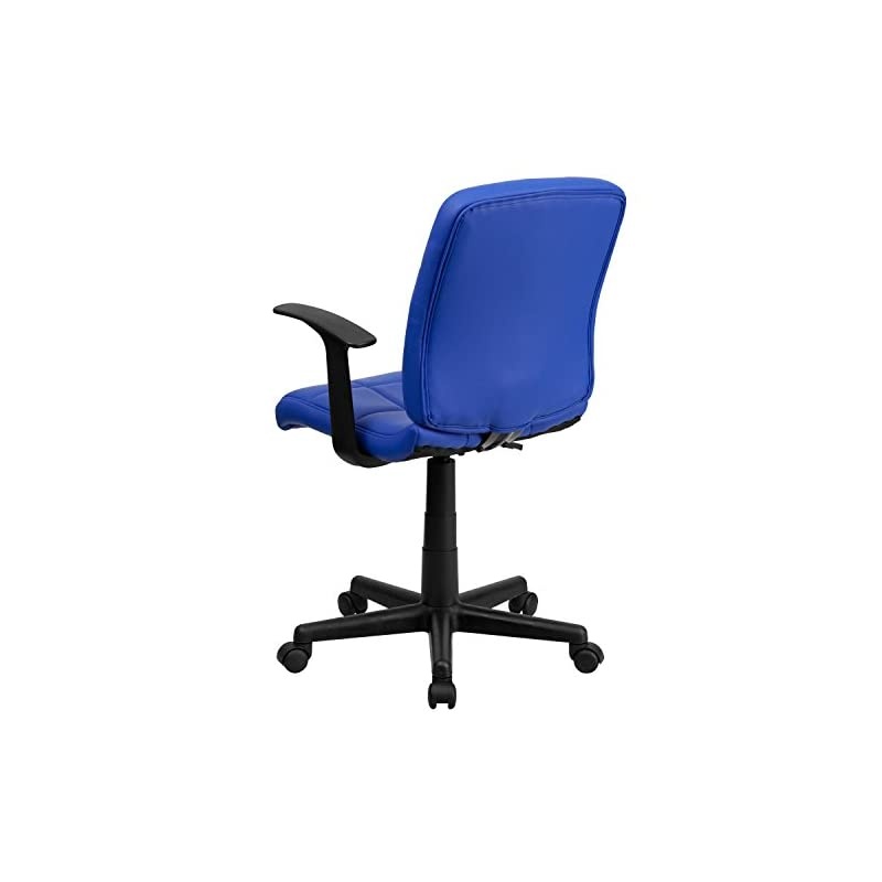 Mid-Back Blue Quilted Vinyl Swivel Task Office Chair with Arms