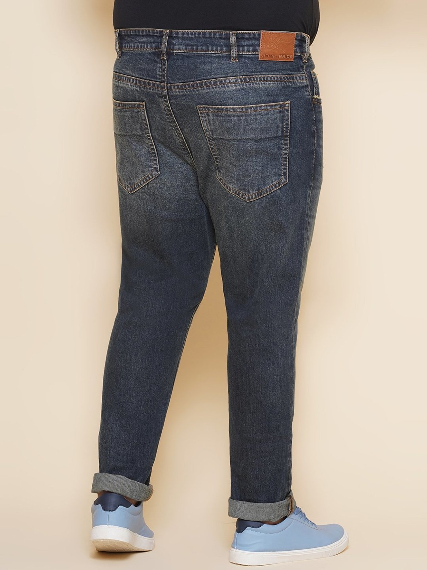 John Pride Blue Regular Fit Distressed Jeans