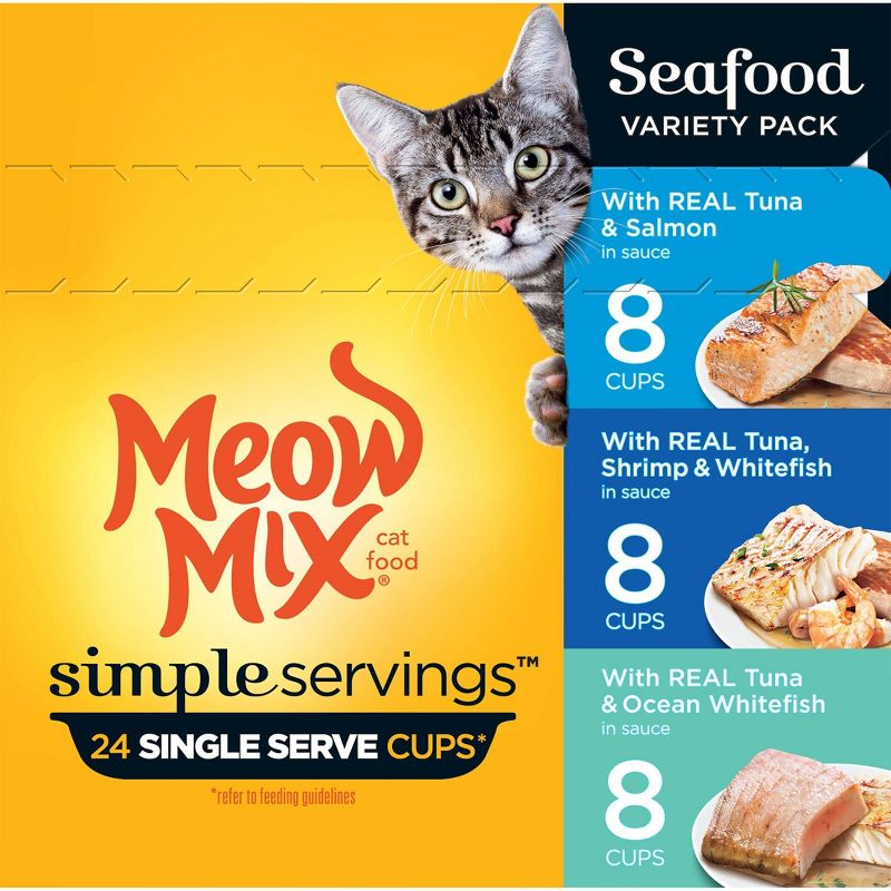 Meow Mix Simple Servings Seafood In Sauce Wet Cat Food - 1.3oz/24ct Variety Pack