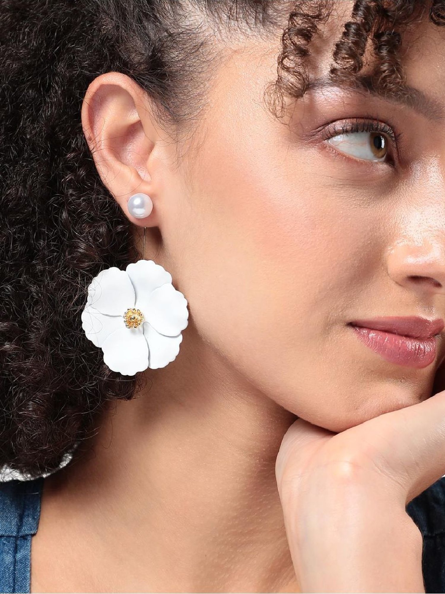 Sohi Women's Floral Hues Stud Earrings  Chalk White