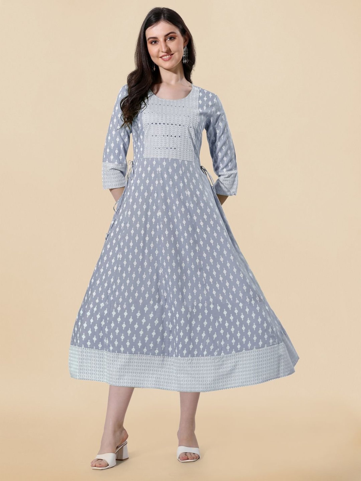 MIRCHI FASHION Grey Embroidered A-Line Dress