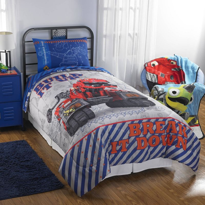 5pc Full Bedding Set Build It Up Ty Dinosaur Construction Comforter Sheets - Dinotrux..