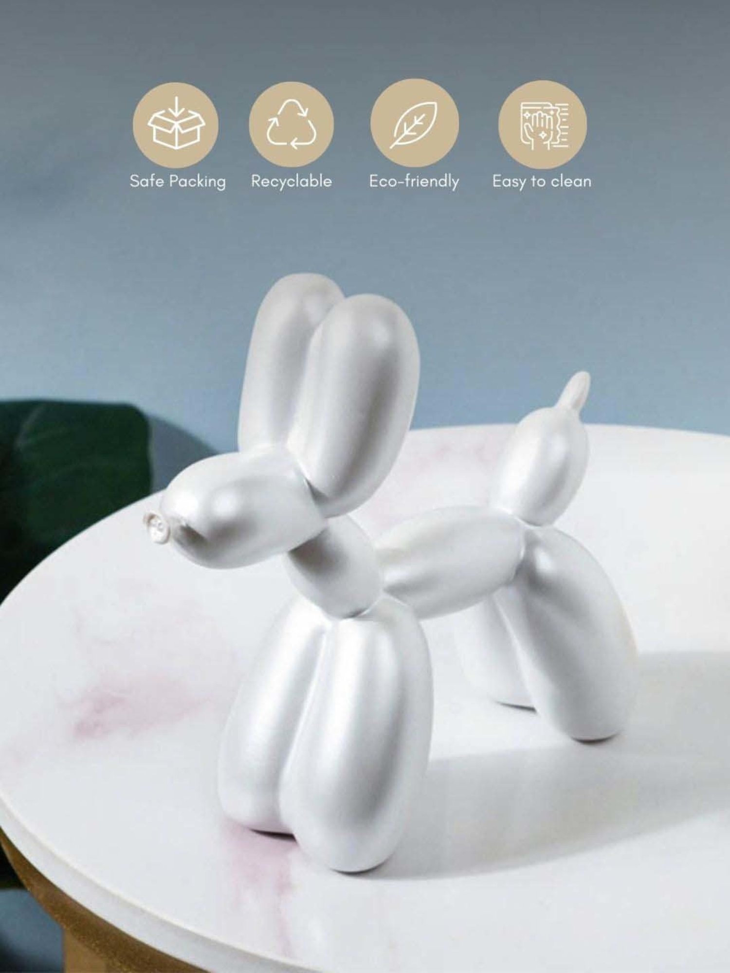 Nestasia Artisanal Resin Made Shining White Twisted Balloon Art Dog Sculpture For Home Decoration