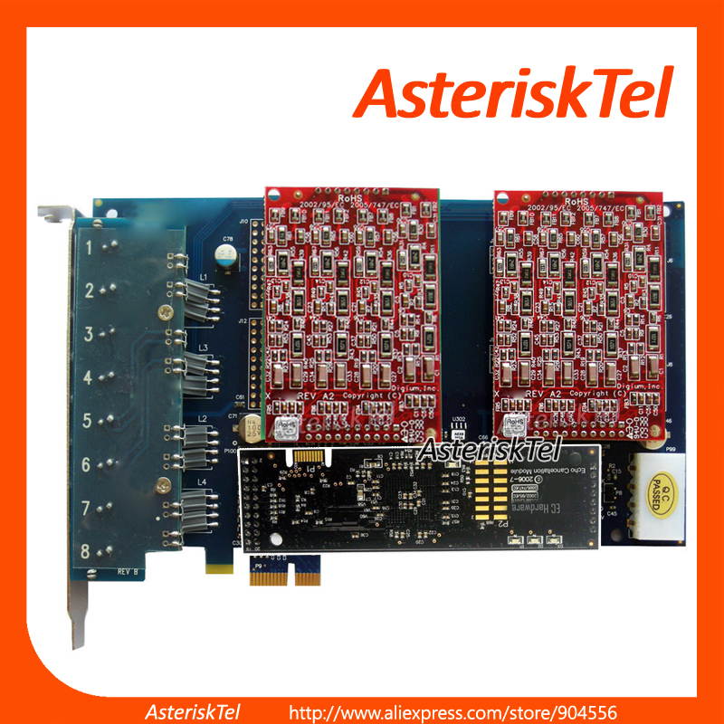 8 Port PCI-E Asterisk Card with 8 FXO Ports,with Echo Cancellation hardware,Supports Asterisk FreePBX Issabel AsteriskNow Dahdi,tdm800 tdm410p tdm400p