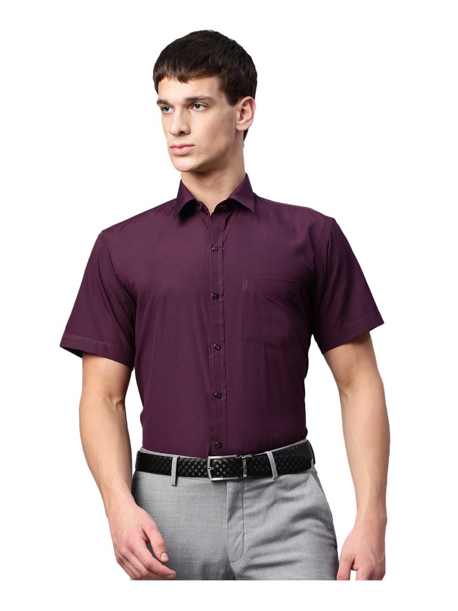 English Navy Wine Short Sleeves Shirt