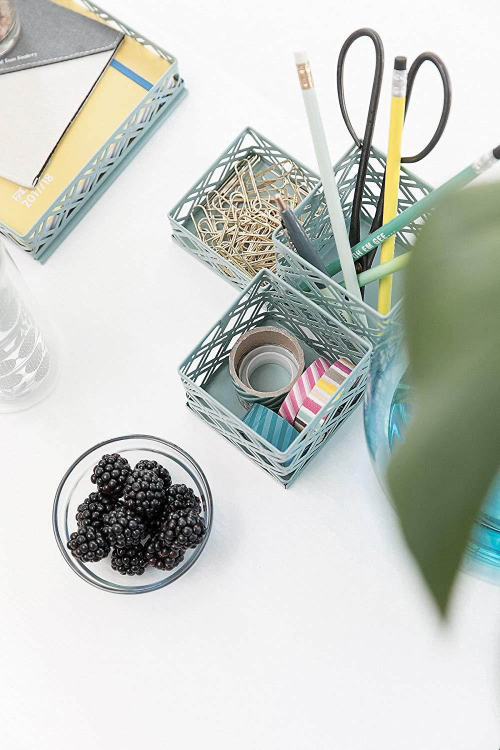 Blu Monaco Office Supplies Teal Blue Desk Organizers and Accessories-5 Piece Interlocking Cute Desk Organizer Set-Letter Tray-Pen Cup-3 Assorted Accessory Trays-Room Decor for Women and Teen Girls