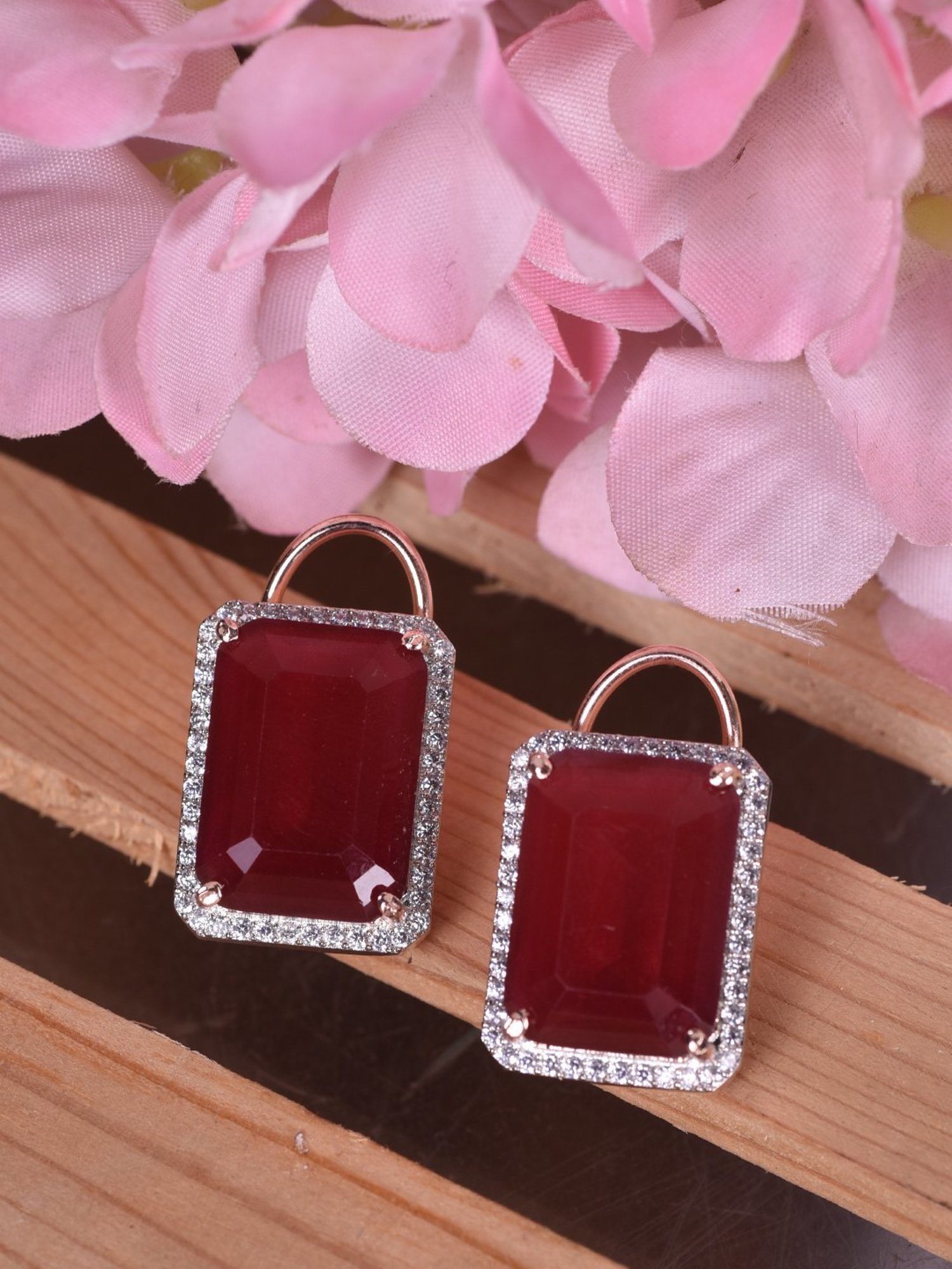 Saraf RS Jewellery Red Faux Glass Studded statement Earrings