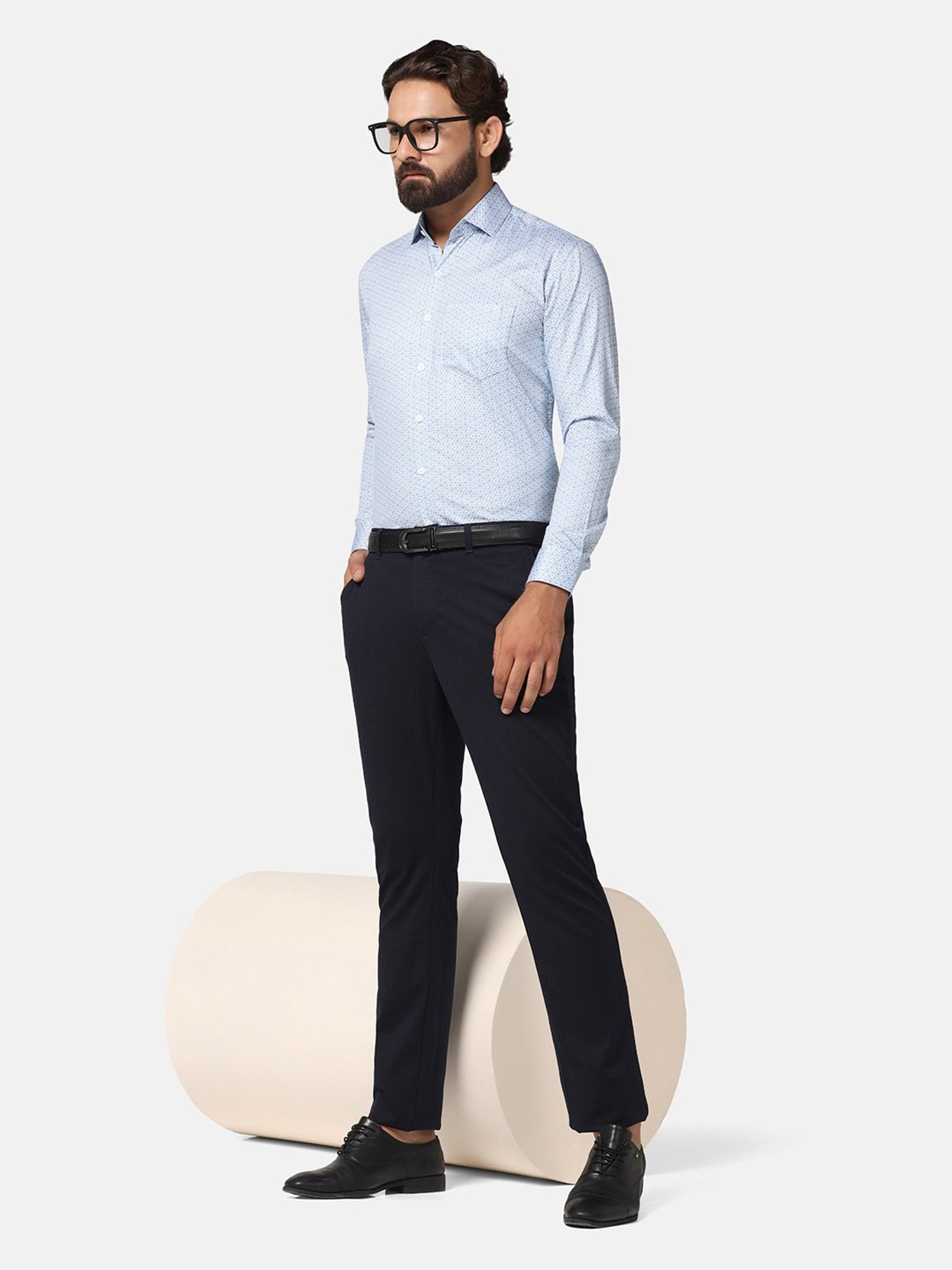 TAHVO Light Blue Slim Fit Printed Shirt