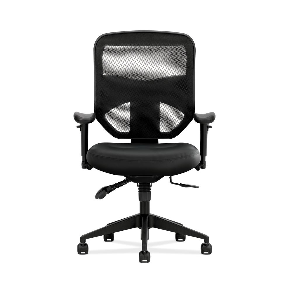Prominent Mesh High-Back Task Chair Seat Glide 2-Way Arms Black Leather