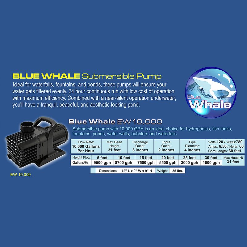 Earthwater Pumps EW-10000 Submersible Water Pump for Fountain, Pond, Aquarium & Hydroponics