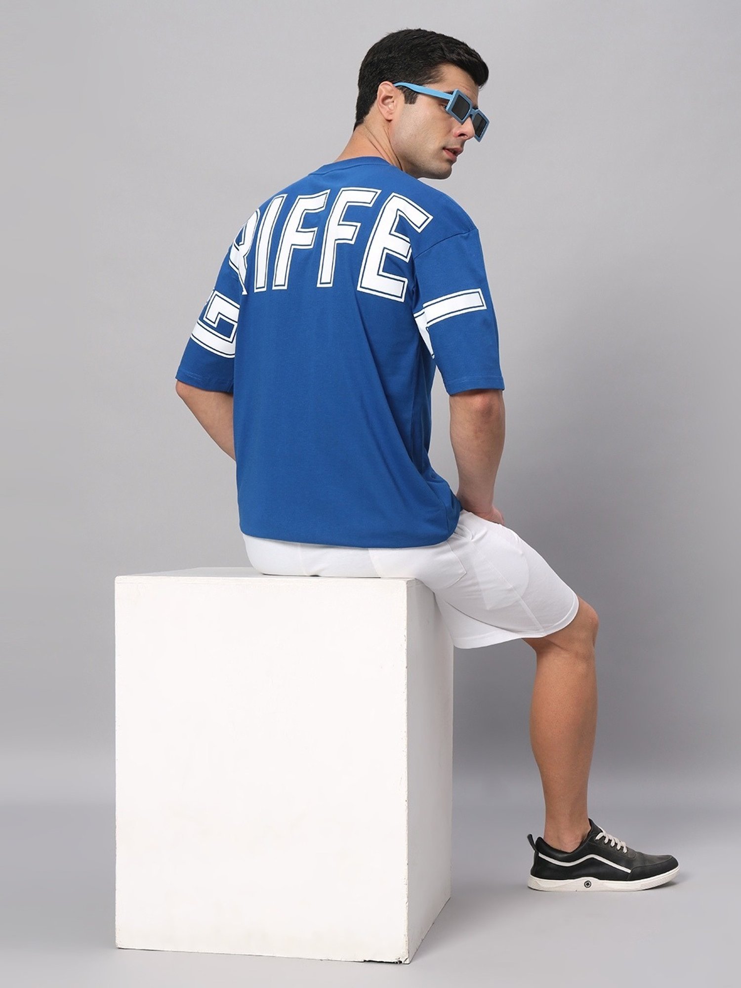 Griffel Blue Cotton Loose Fit Logo Printed Co-Ord Set
