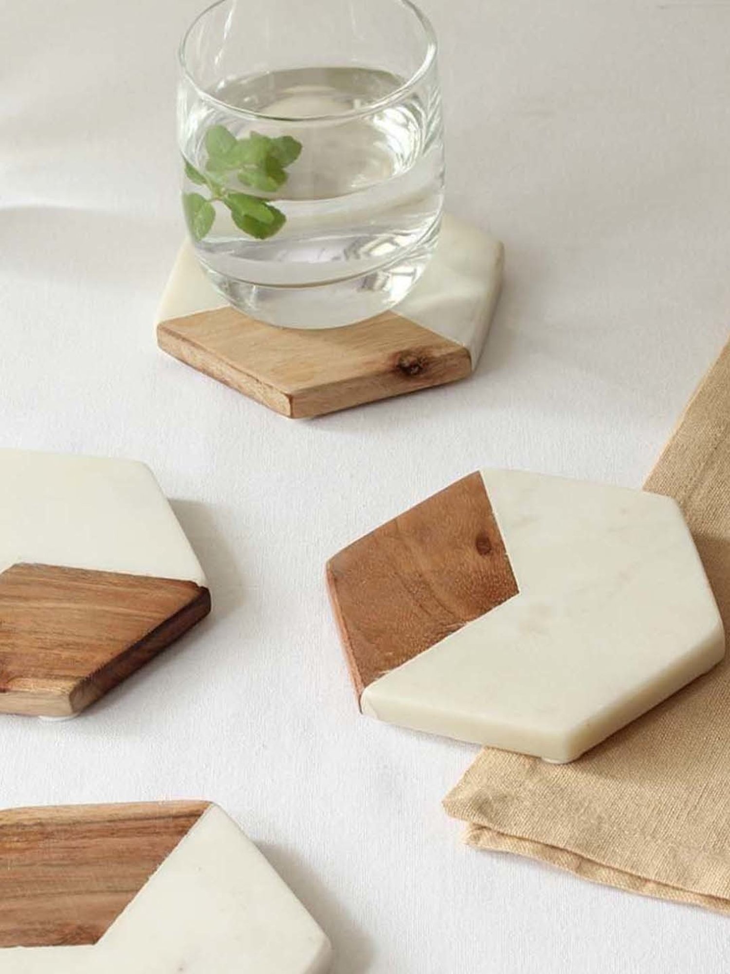 House This Beach White & Brown Marble Coaster - Set of 4