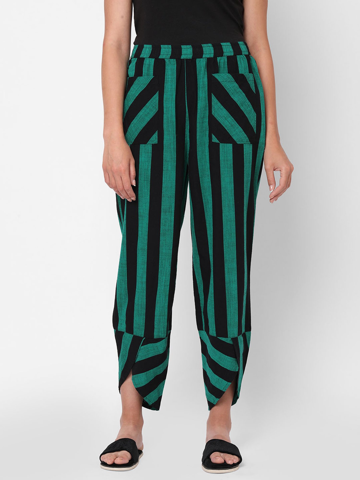Mystere Paris Green & Black Striped Lounge Pants