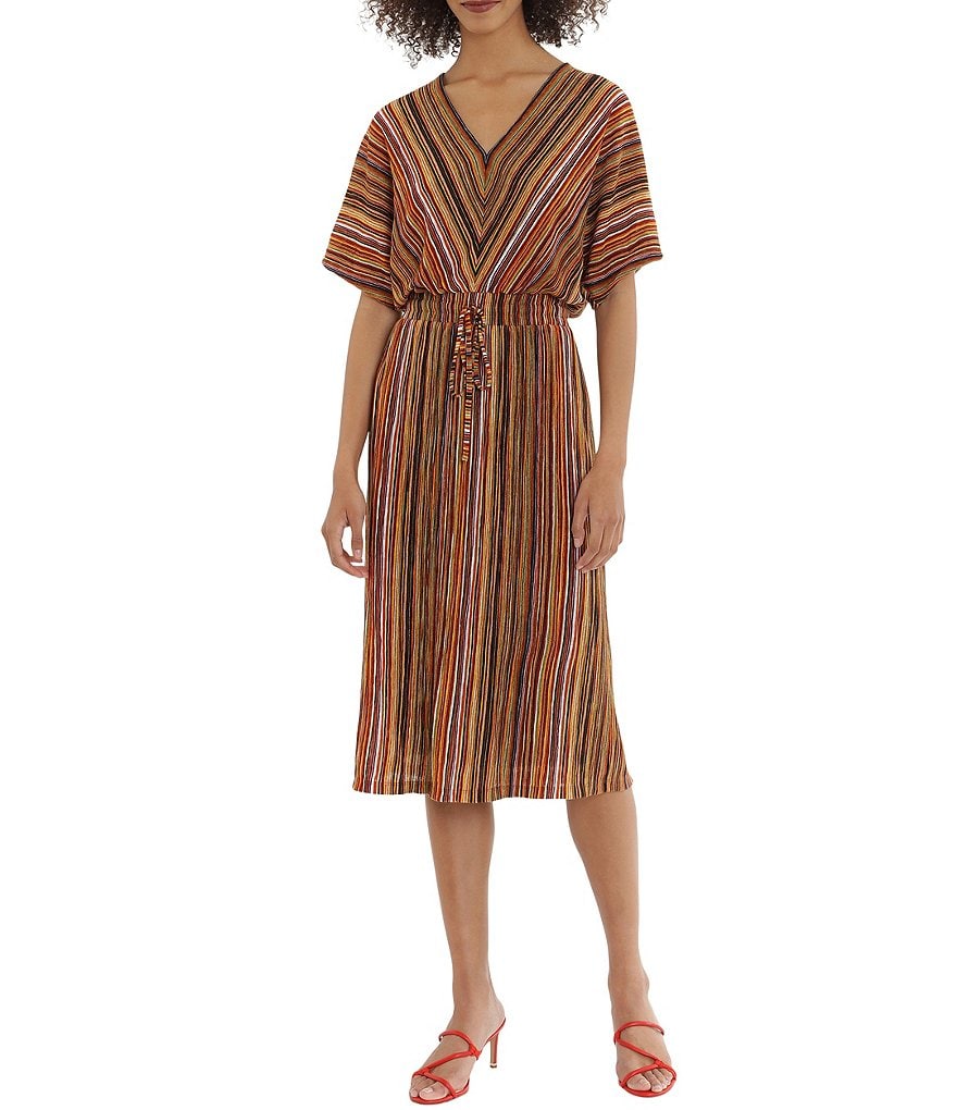 Maggy London Striped Dolman Sleeve Elastic Waist Dress