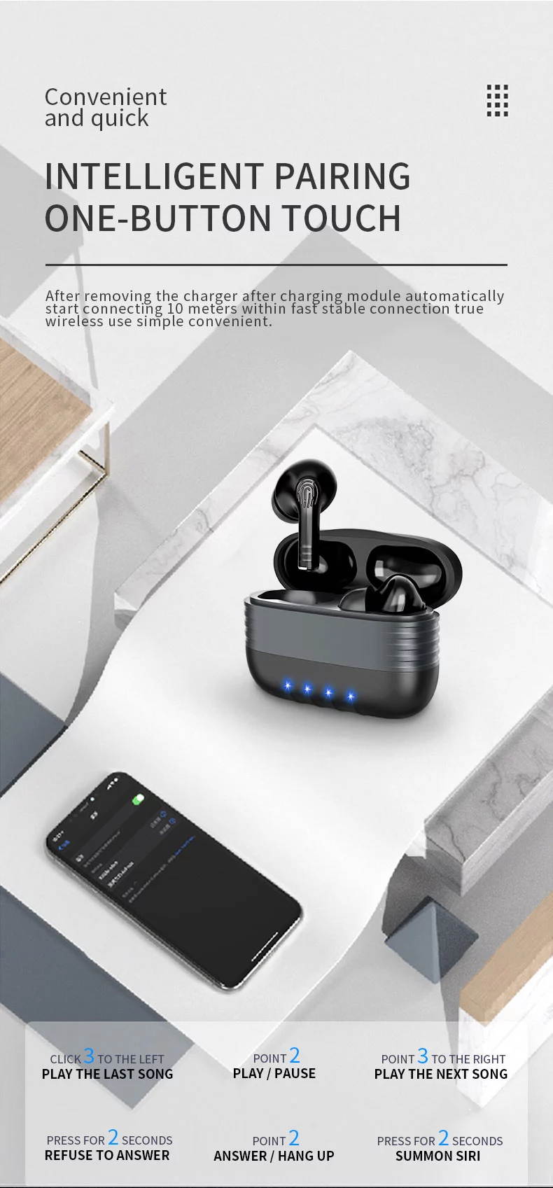 New Bluetooth 5.0 TWS Earphones  Long Standby Time Headset Wireless Earpods For Android Smart Touch Control Portable Headphones HiFi Sound