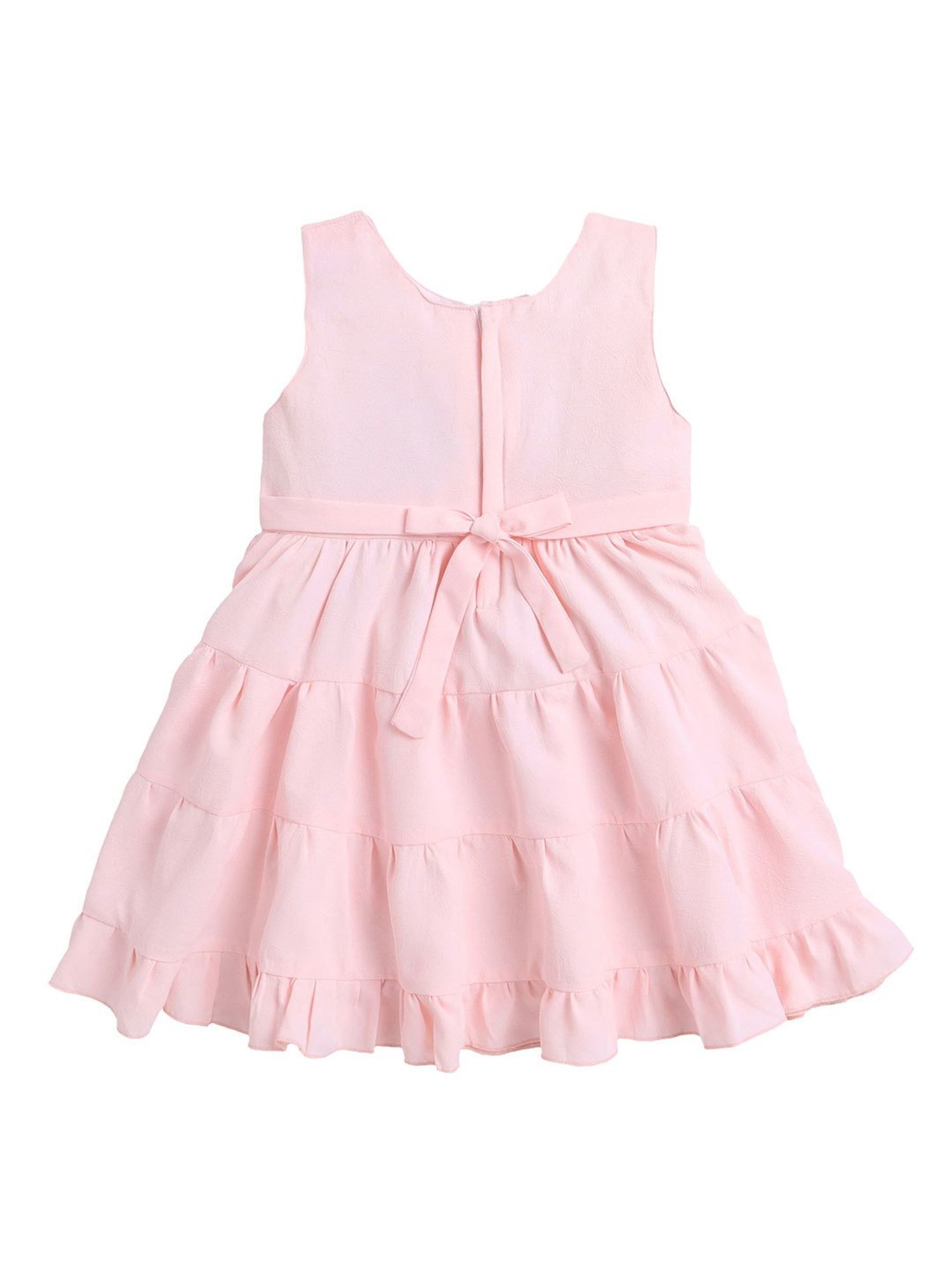 The Magic Wand Kids Peach Solid Dress with Brooch